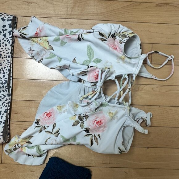 Size Large 2 Piece Swimsuit Sexy Tie Front Lace up Retro Bikini Sets Bundle - Picture 10 of 14